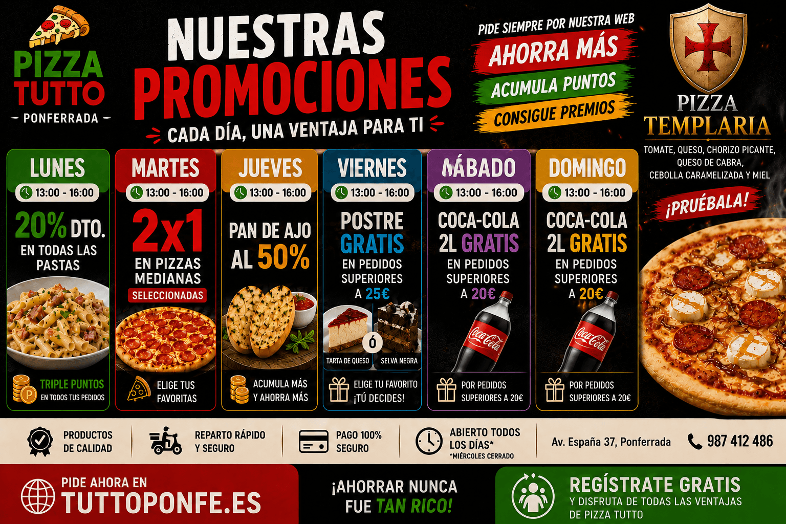 Promociones semanales de Pizza Tutto